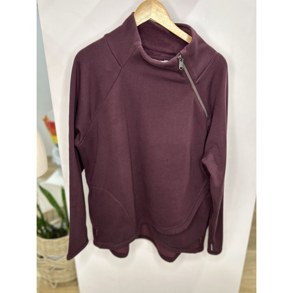 Athleta Cozy Karma Asym Pullover Jacket Plush Interior Tulip Hem Zip Neck‎ XL